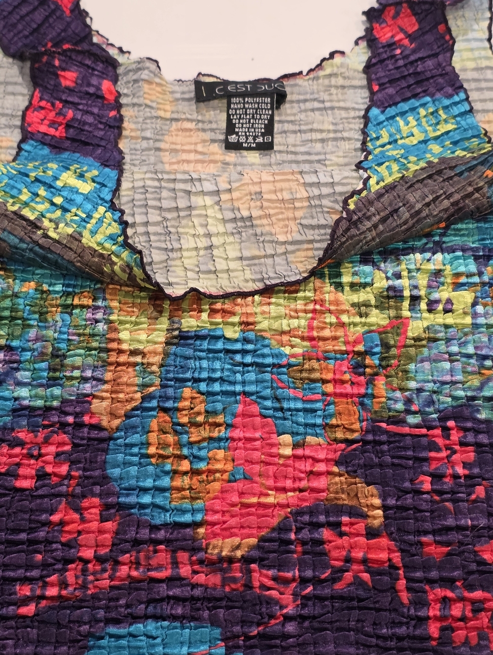 Vintage 90s Popcorn Top Gauguin Art Print Crinkle Stretch Tank Y2K Rare M - Picture 13 of 13